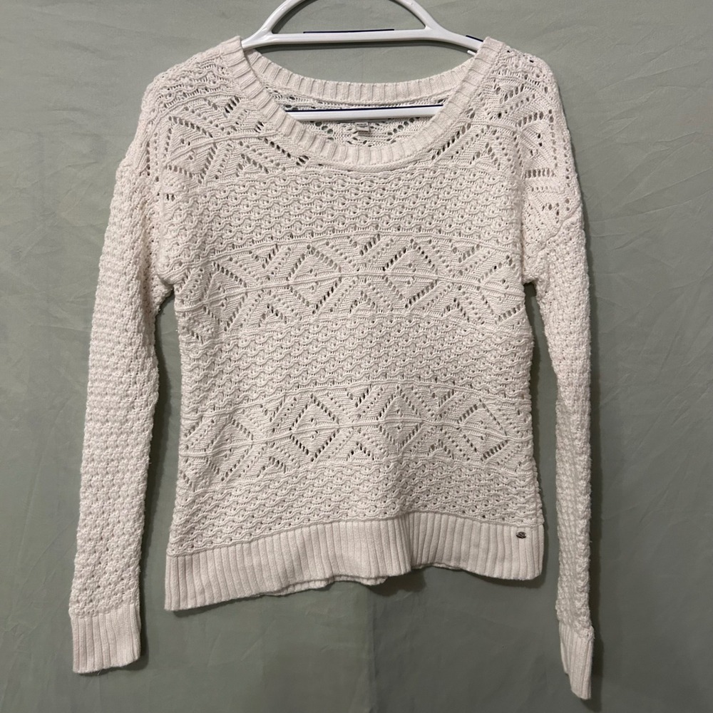 American Eagle Outfitters White Pointelle Open Knit Cotton Sweater Womens Medium